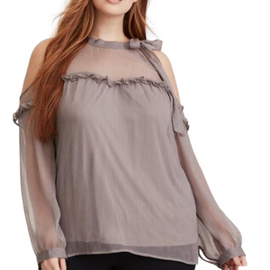 TORRID grey chiffon cold shoulder sheer babydoll blouse Torrid size 3 womens 3XL
